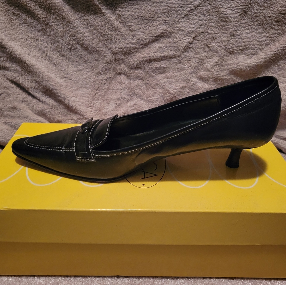 Black kitten heel loafers